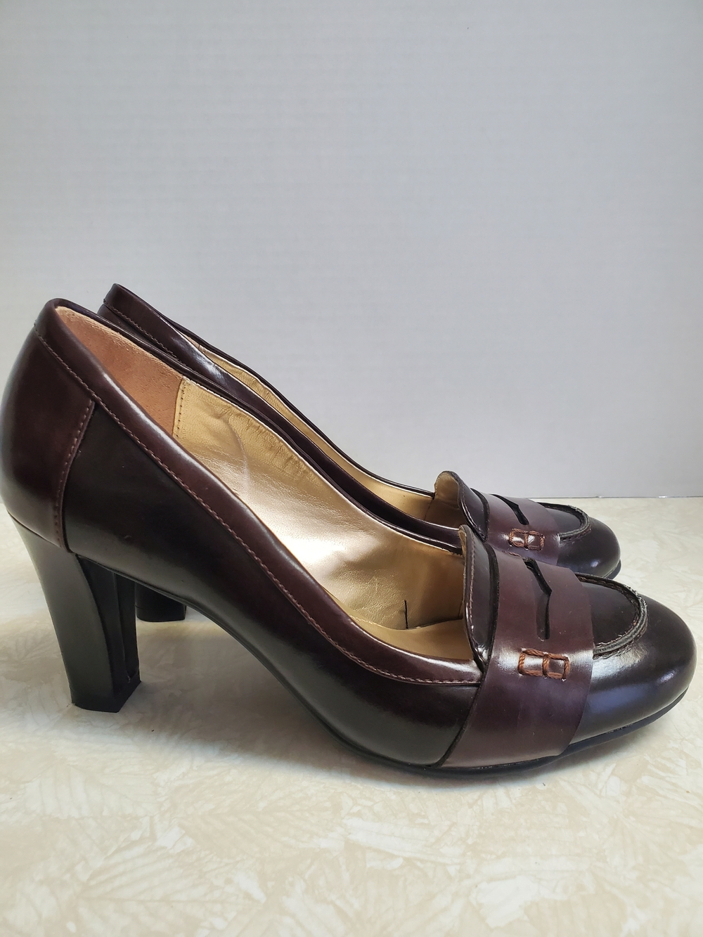 Naturalizer Dark Brown Leather Block Heel Loafers